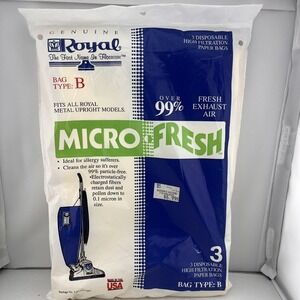 3 Pack Royal Type B Metal Upright Vacuum Bags 3671075001 MicroFresh 0.1 Micron